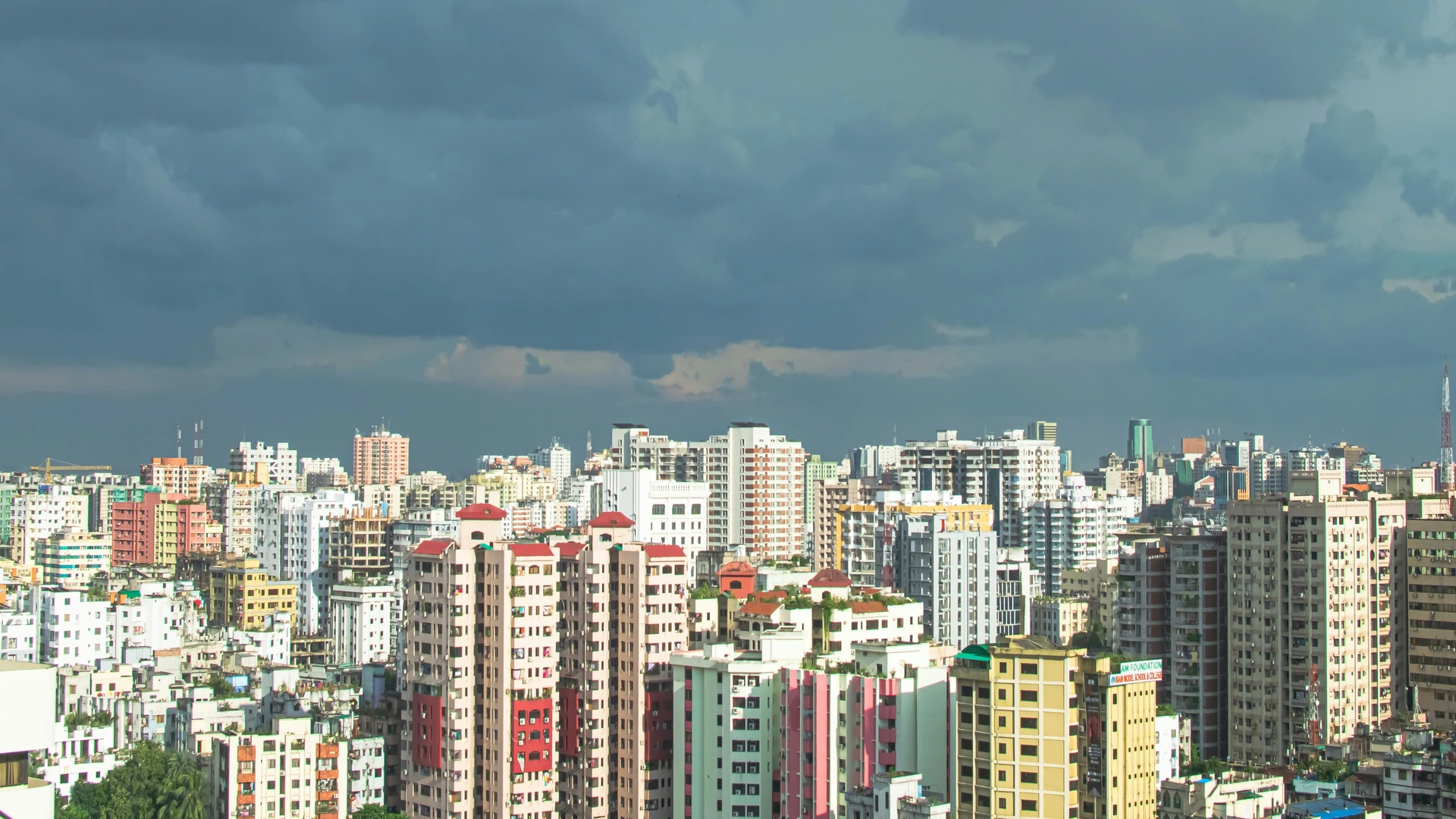 Wide shot of residential apartments